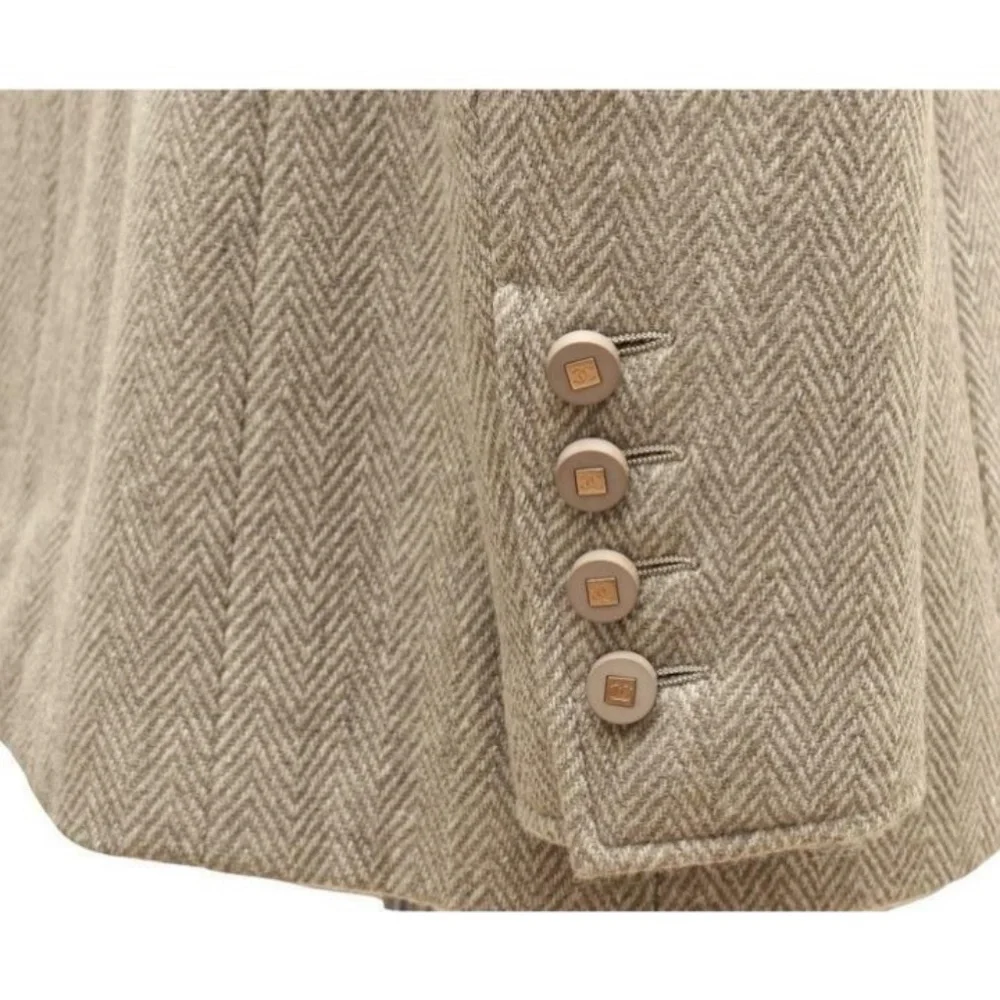 Chanel Jacket Blazer Beige Wool Blend Gold HW Long Sleeve 36 96A - Picture 6 of 8